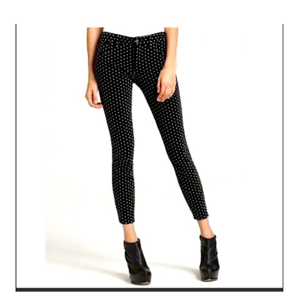 Free People Women's Black Velvet Polka Dot Skinny Pants Sz 27